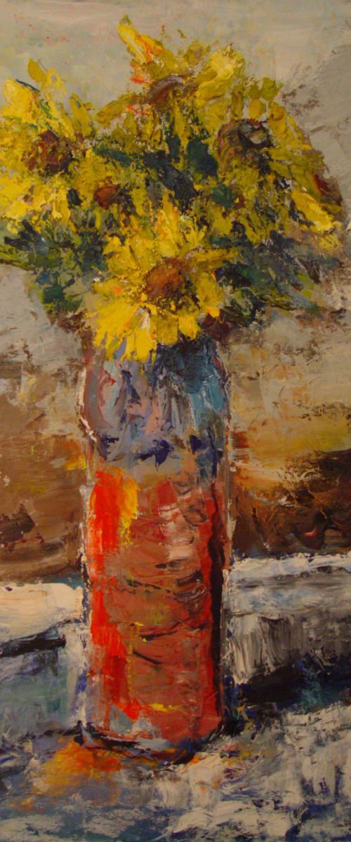 Sunflowers In Vase by Leon Sarantos