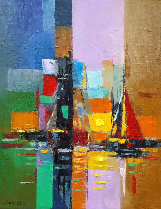 Port - 1 (35x45cm, oil painting, ready to hang, impressionistic)