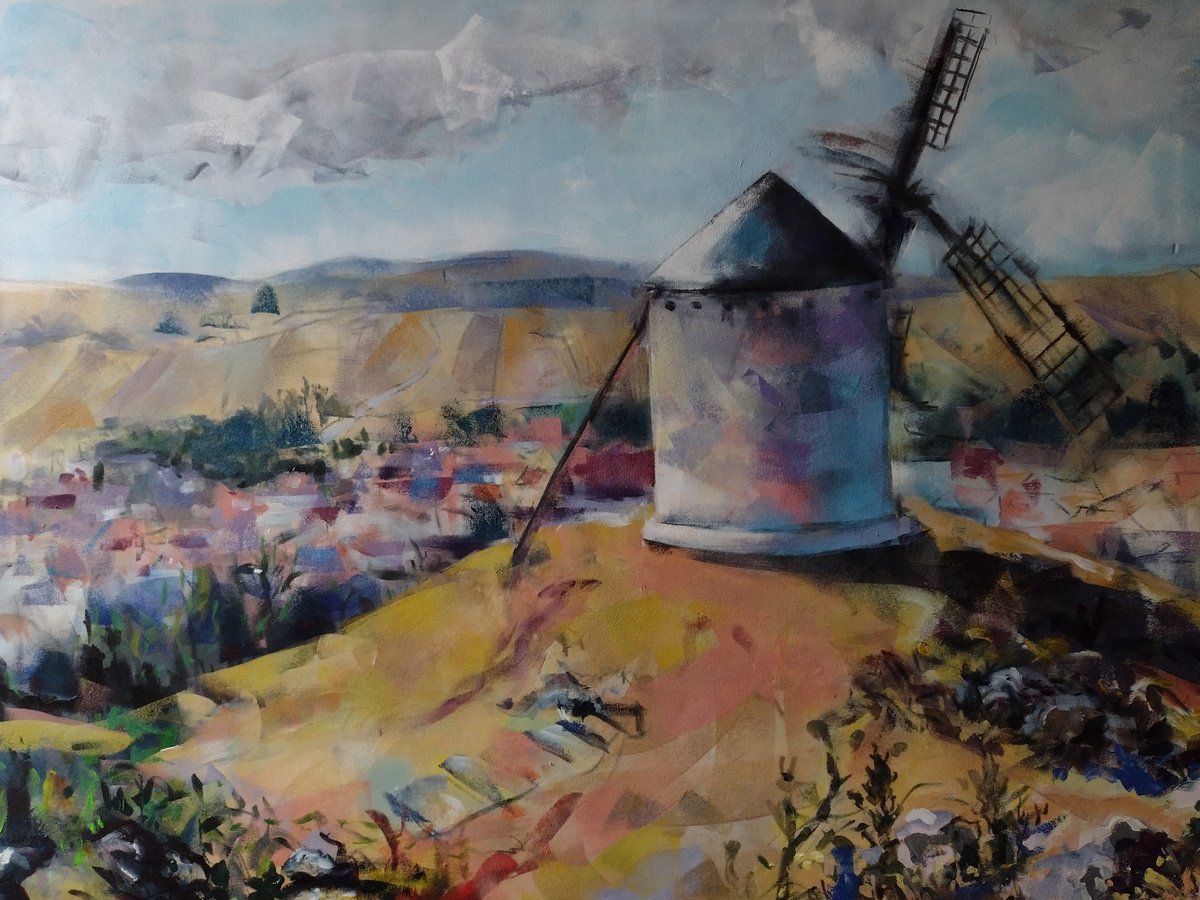 Expressive Landscape Acrylic Painting By Marina Del Pozo, 51 X 35", La Mancha, Original Artwork