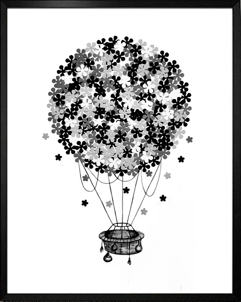 Black Flower Balloon By Luba Ostroushko, 12 X 15, Artwork For Sale On Artfinder