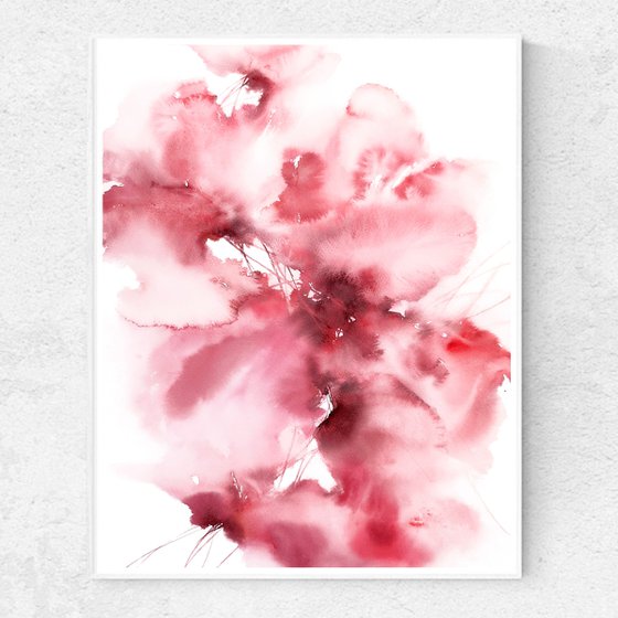 Bright pink flowers, abstract watercolor floral bouquet "Desire"