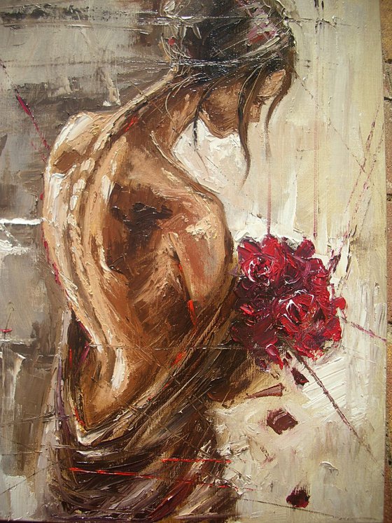 " THE BOUQUET OF RED ROSES ... " - original oil painting on canvas, palette knife