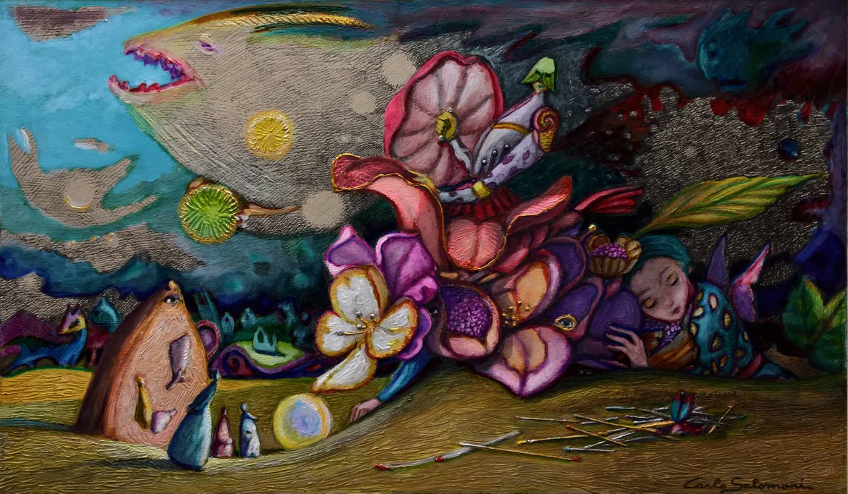 Surrealistic Portrait Painting By Carlo Salomoni, 22 X 14, And Then I Think Of You, Original Artwork