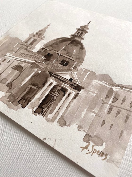 Freehand Sketch Italy. Cathedral