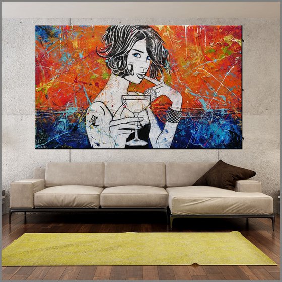 Lime Citrus 200cm x 120cm Cocktail Girl Textured Urban Pop Art