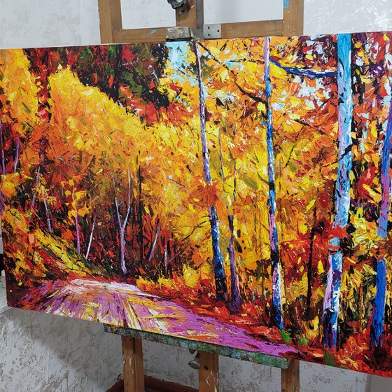 Autumn in a forest  (120x80cm, oil painting, ready to hang)