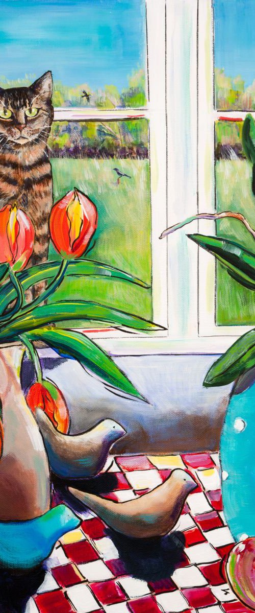 KITCHEN TABLE STILL LIFE WITH CAT by Diana Aungier-Rose