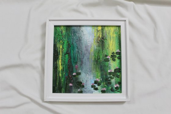 Lotus Pond - Acrylic painting on canvas board & framed