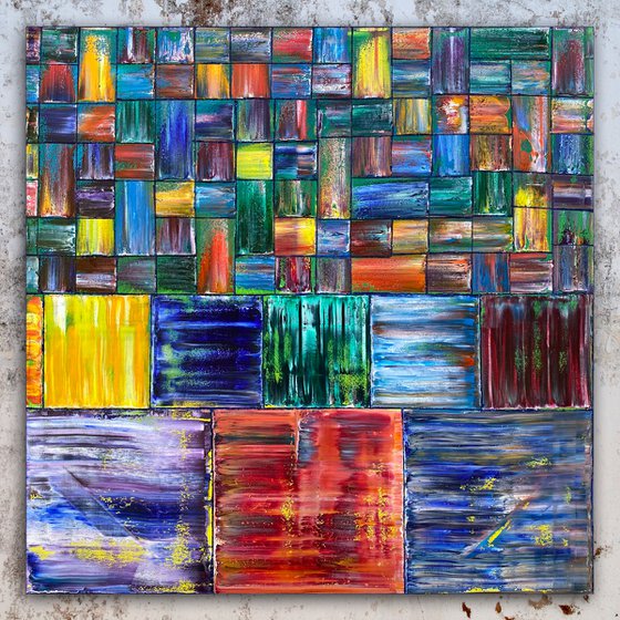 Get Some Structure In Your Life - Original Xt Large PMS Abstract Oil Painting On Canvas - 60 x 60 inches