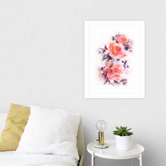 Watercolor flowers painting "Autumn roses"