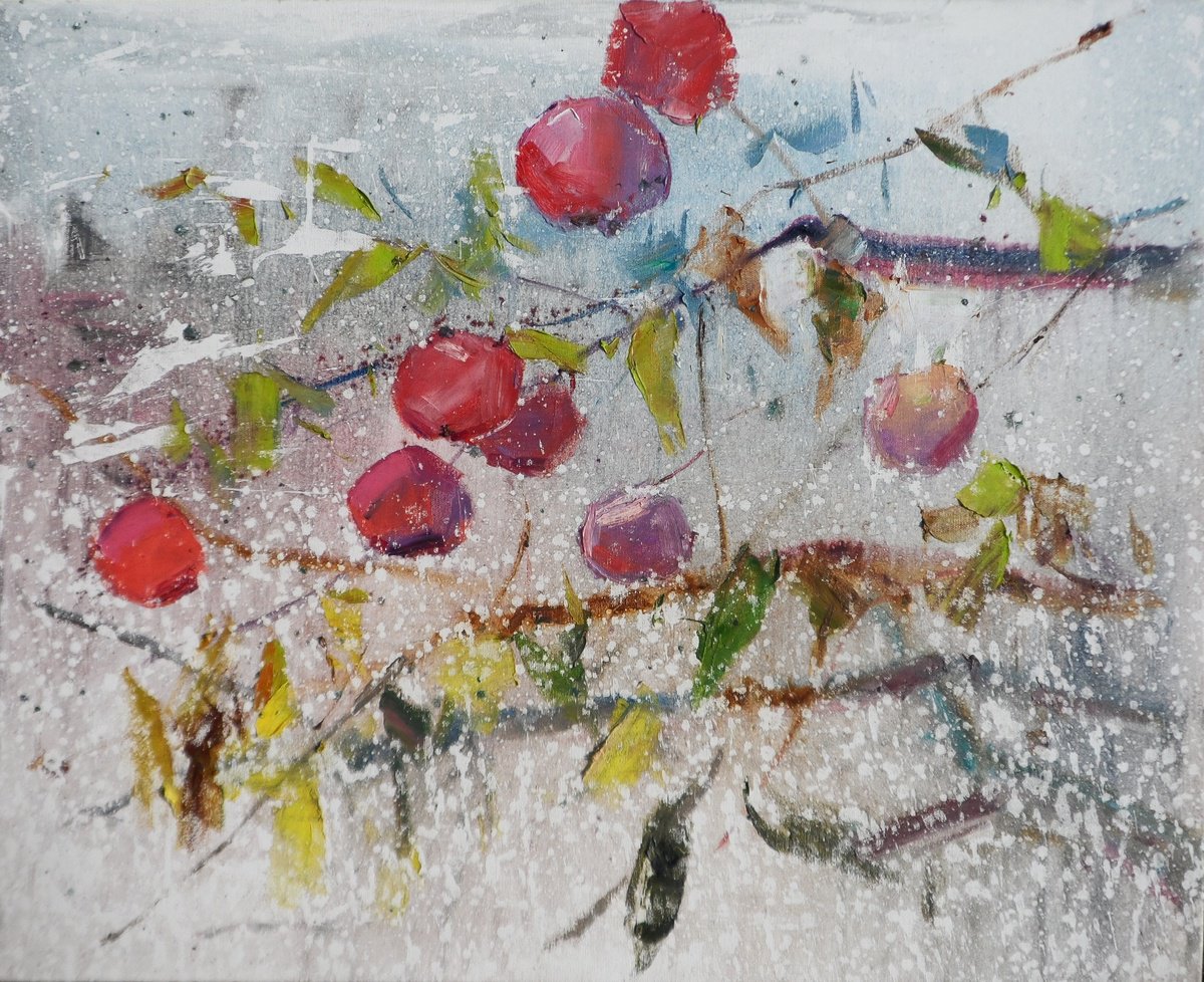 Impressionistic Landscape Oil Painting By Yehor Dulin, 31 X 26", " Apples ", Original Artwork