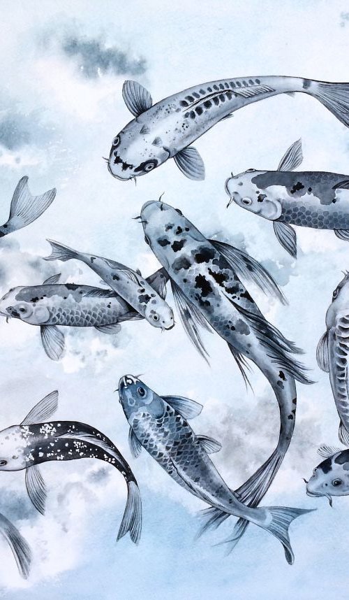 Koi in the Sky by Olga Beliaeva Watercolour