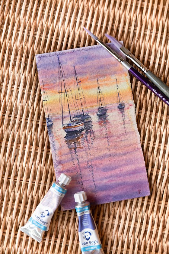 Resting Sailboats at Sunset