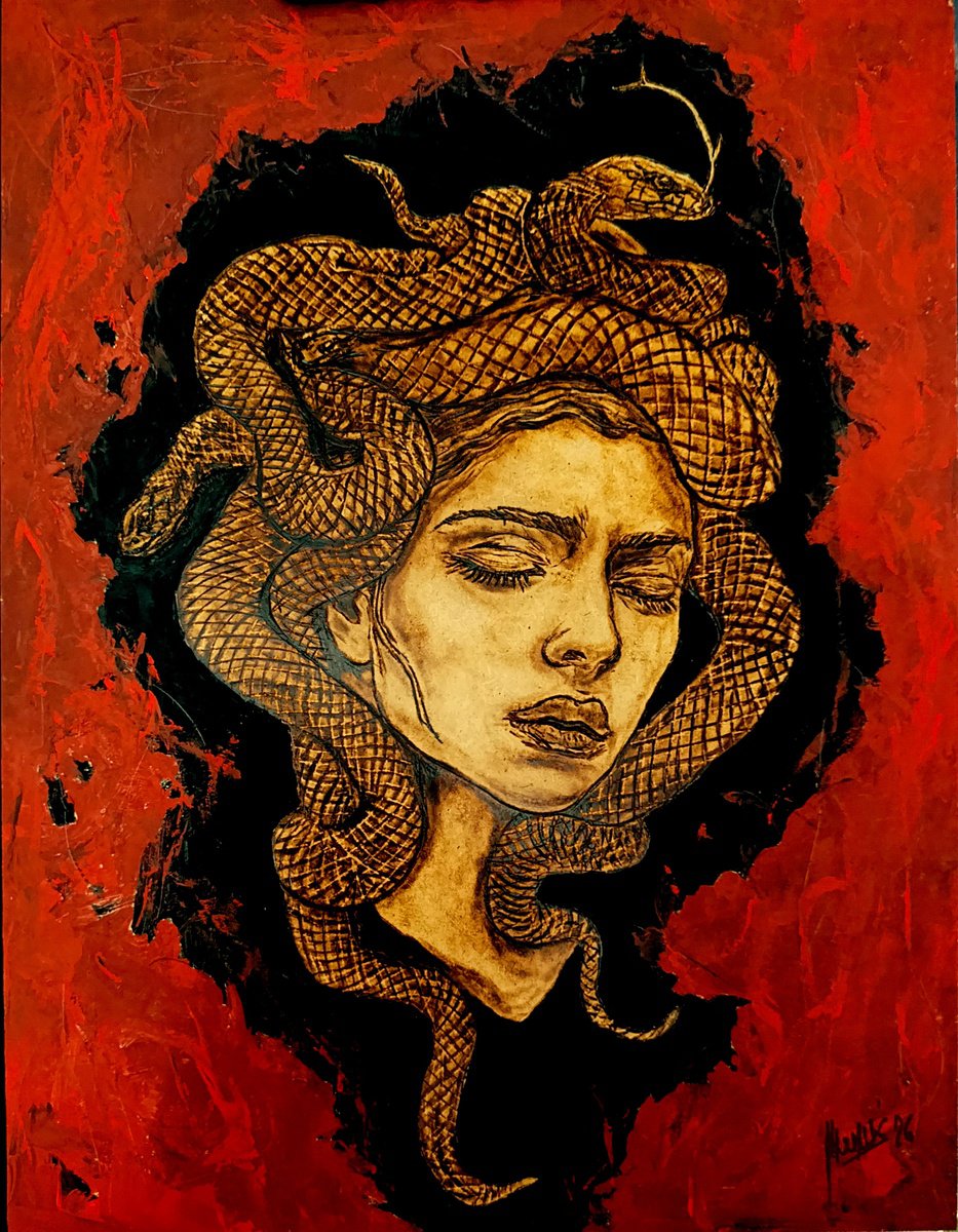 Surrealistic Painting , Medusa By Milis Pyrography, 14 X 18, Artwork For Sale On Artfinder