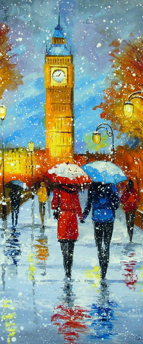 Romantic snowfall in London by Olha Darchuk
