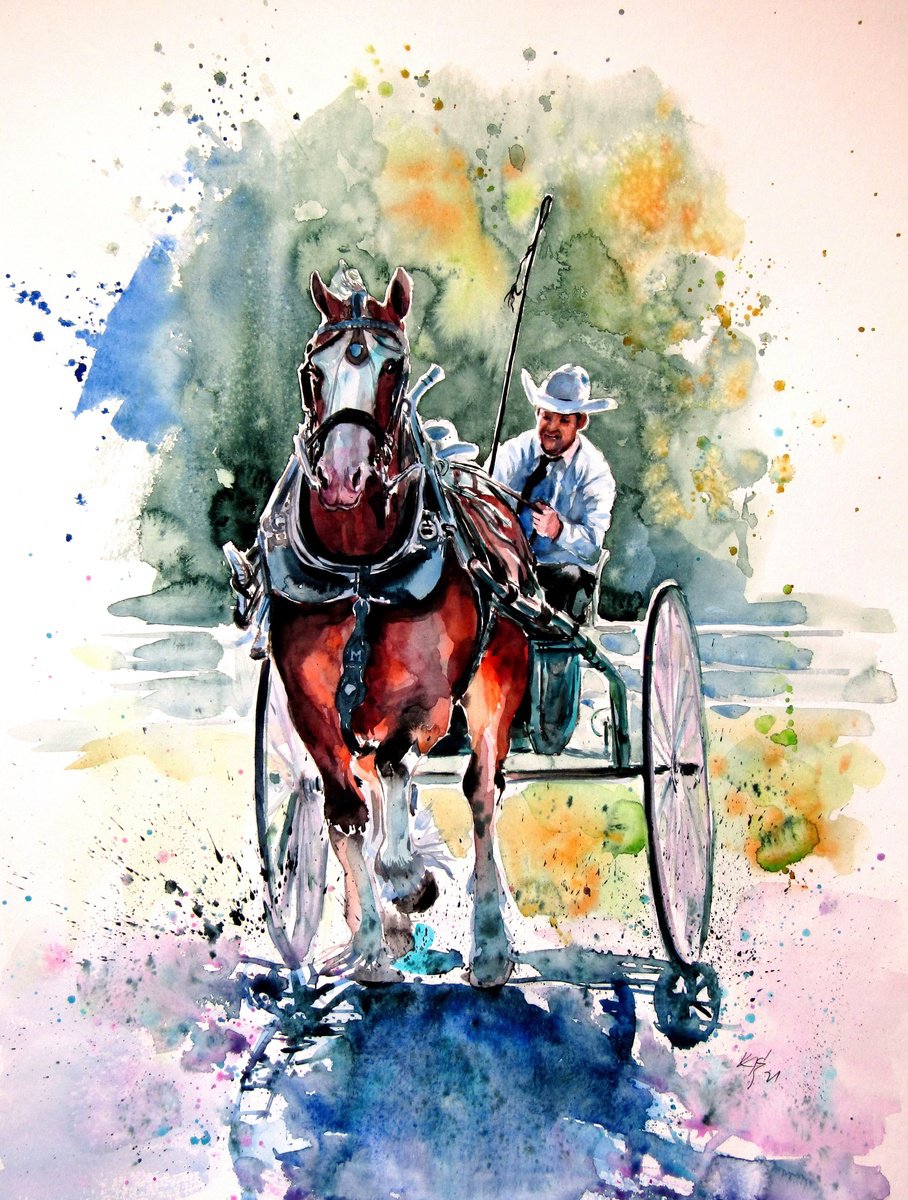 Impressionistic Watercolour , Horse Race By Kovacs Anna Brigitta, 20 X 26, Artwork For Sale On Artfinder