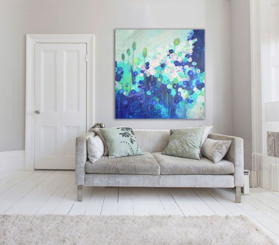 Le poème (large semi abstract floral painting -  ready to hang)