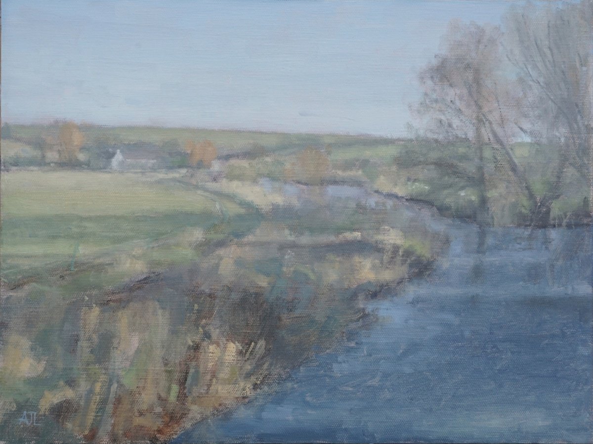 Impressionistic Landscape Oil Painting By Alex James Long, 16 X 12, River Windrush At Asthall, Original Artwork
