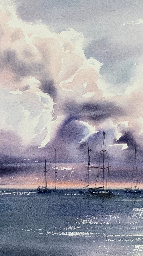 Yachts at anchor #4 by Eugenia Gorbacheva