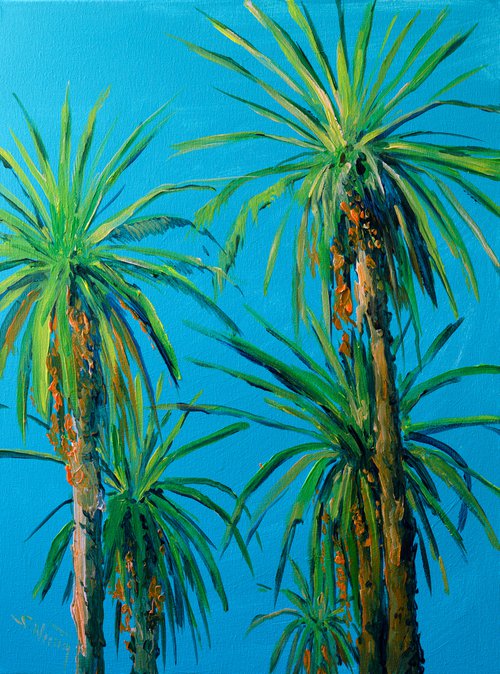 Palm Trees on Turquoise Background by Suren Nersisyan