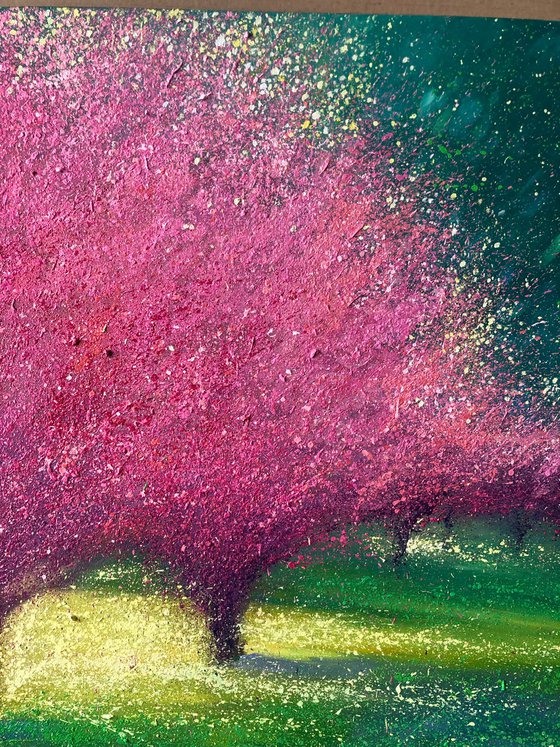 Sakura blossom painting on canvas, spring flower, nature wall art