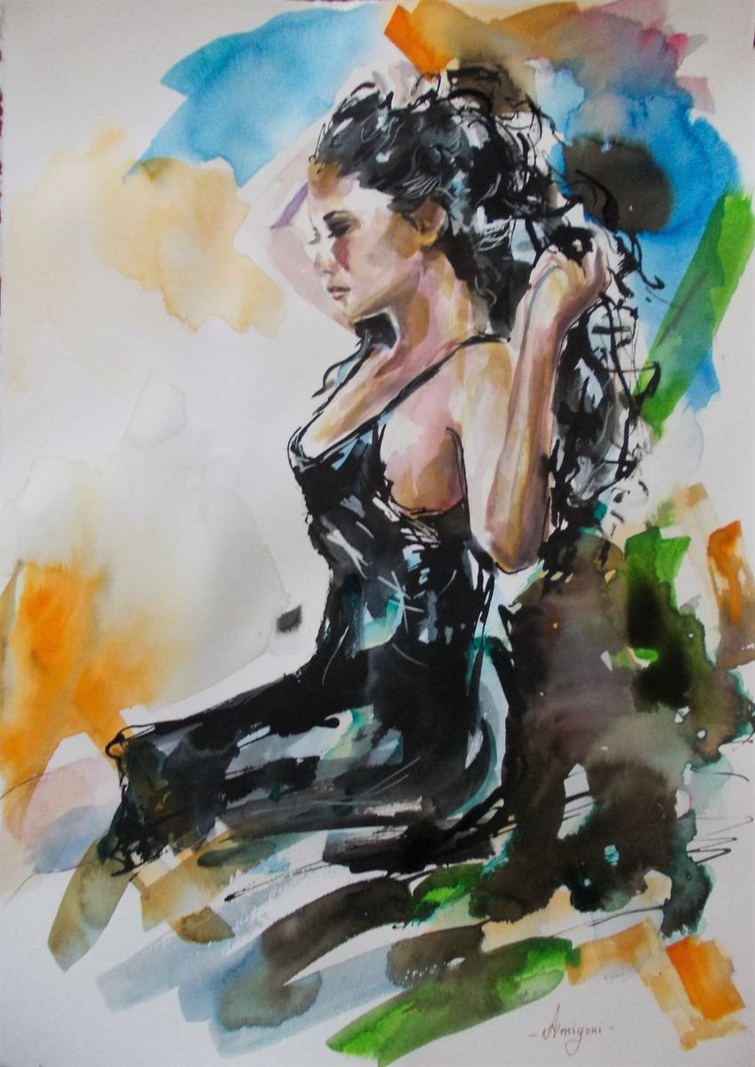 Feminine III- Woman Watercolor Painting by Antigoni Tziora