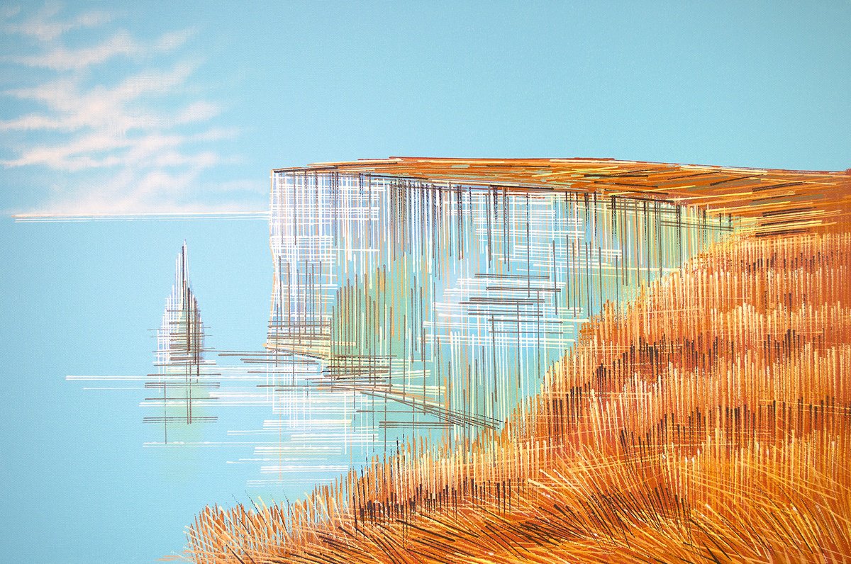 Impressionistic Landscape Acrylic Painting By Marc Todd, 30 X 20", Old Harry Rocks Swanage, Original Artwork