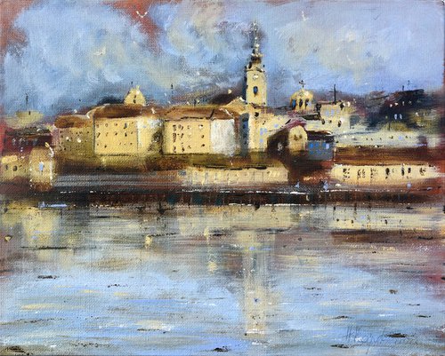 Sunny old Belgrade and Sava river 24x30cm 2021 by Nenad Kojić watercolorist