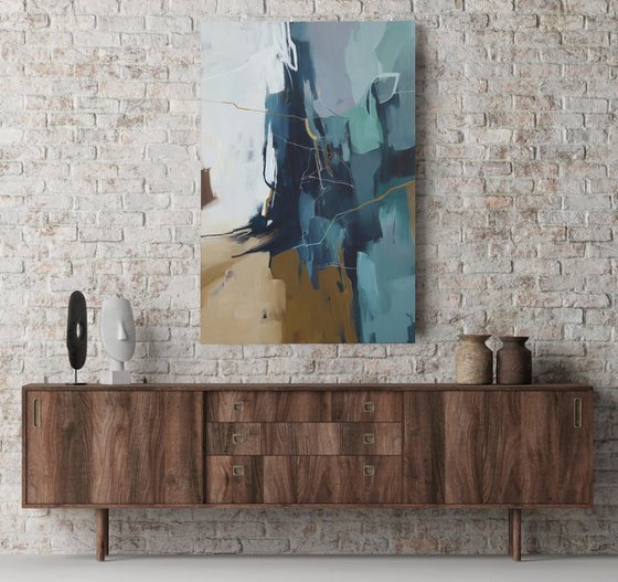 "Influence 3" Abstract dark teal acrylic art