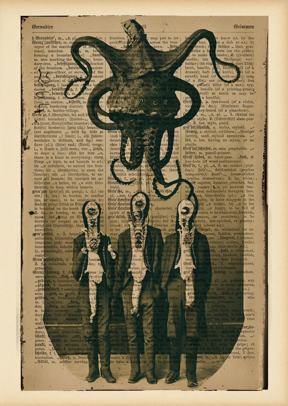The Octo-Squad - Collage Art on Dictionary Vintage Book Page