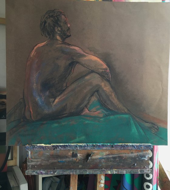 Contemplation a Male Nude Study with Green cloth