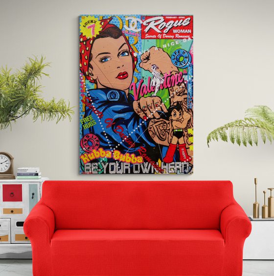 Rogue Hero Rosie 140cm x 100cm Rosie The Riveter Textured Urban Pop Art