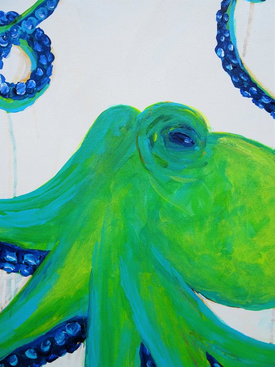 Large Abstract Octopus Painting. Acrylic painting on canvas. Ocean Animals Painting 61x91cm.