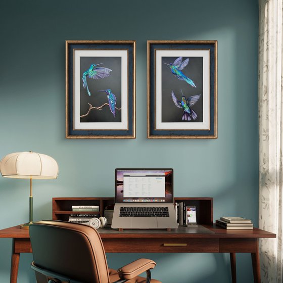 Colibri Flowers Diptych Pastel