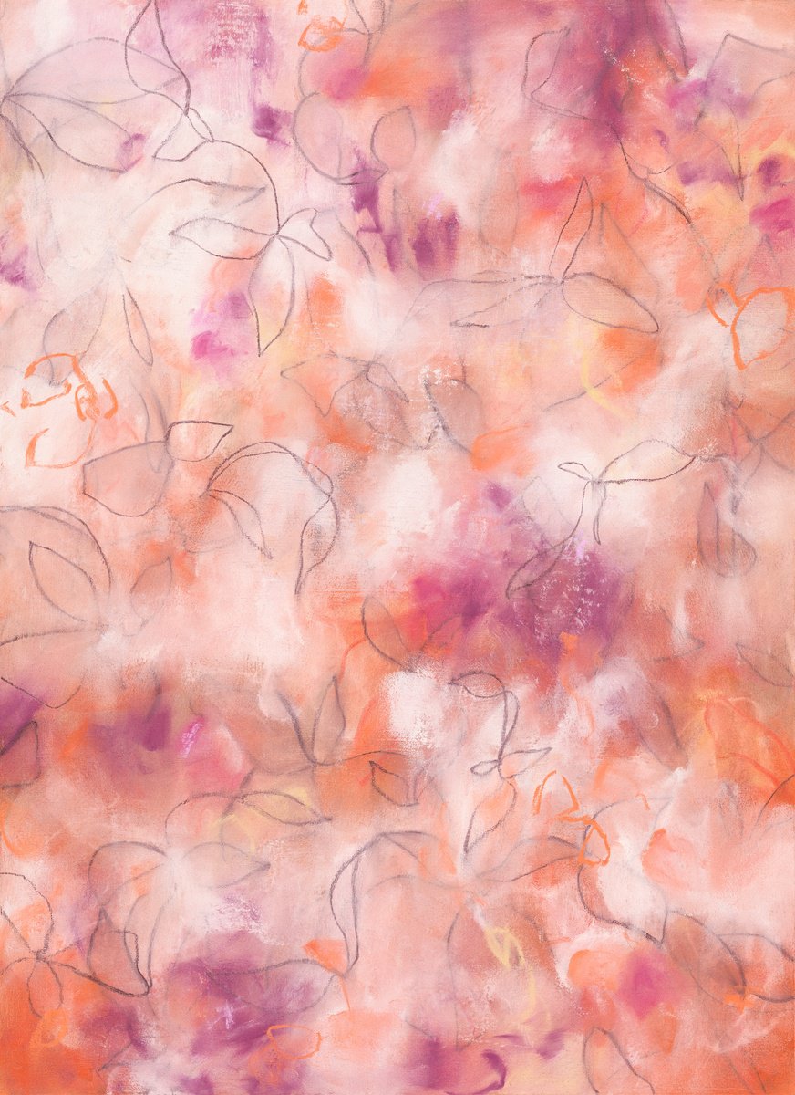 Abstract Botanical Drawing By Sara Richardson Artist, 18 X 24", Tiger Lilies, Original Artwork