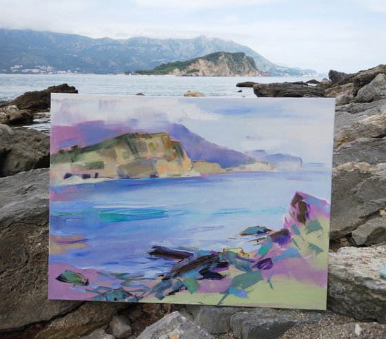 Seascape 60x80 cm. Beach Budva , Montenegro Original plain air oil painting