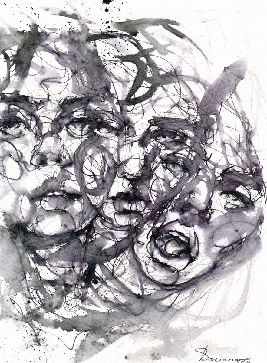 Expressive Portrait Ink Drawing By Doriana Popa, 7 X 9, Jolt, Original Artwork