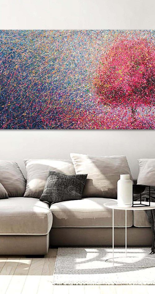 Sakura Original pink abstract tree Tender Light painting Spring blossom Large abstract landscape Cherry Blossom by Nadiia Antoniuk