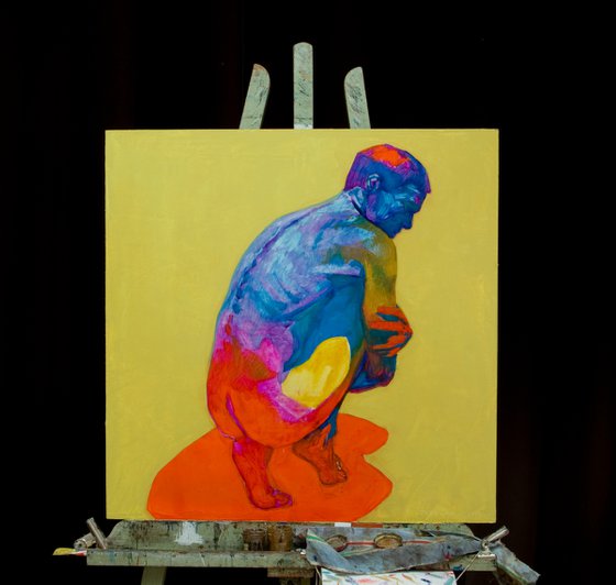 modern pop art portrait of a nude man