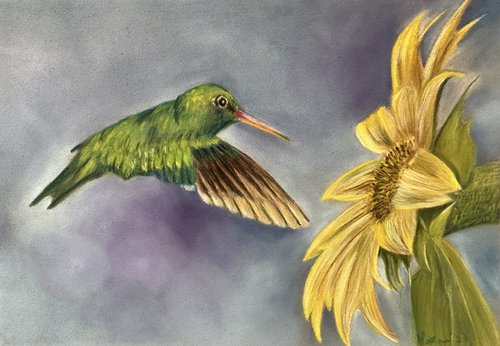 Hummingbird and flower by Maxine Taylor