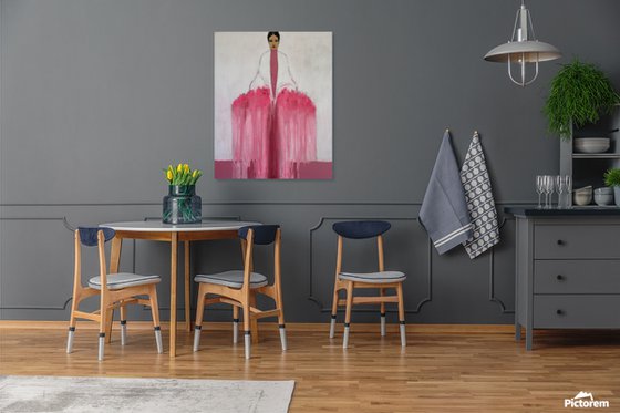 Girl with Flowers III (Pink & White)