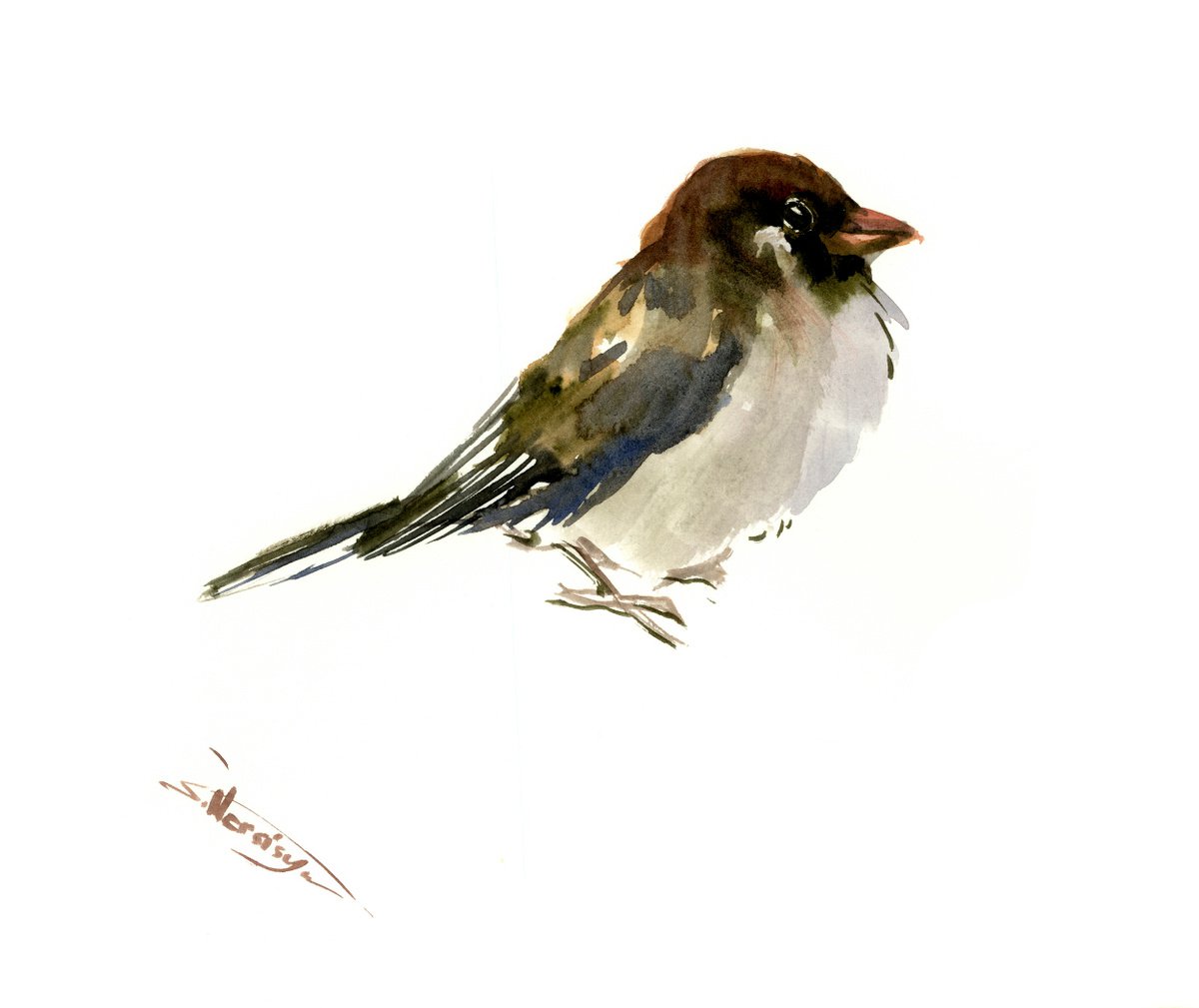 Sparrow, bird painting by Suren Nersisyan