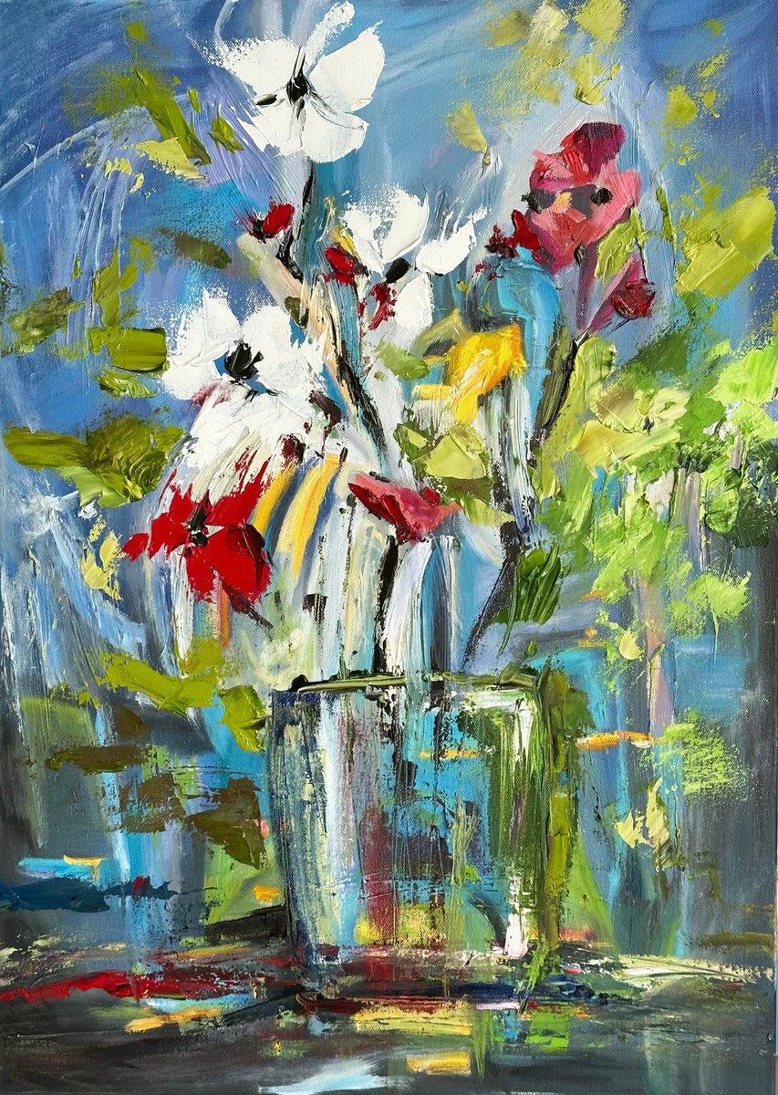 Abstract Oil Painting By Olga Mcnamara Biennaleartist, 20 X 28", Be Right Back, Original Artwork