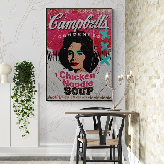 Noodle Liz 140cm x 100cm Campbell's Soup Liz Taylor Textured Urban Pop Art