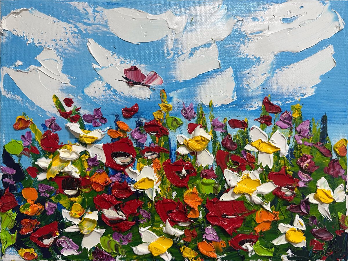 Impressionistic Botanical Oil Painting By Oksana Fedorova, 16 X 12", Meadow Flowers Deep Impasto, Original Artwork