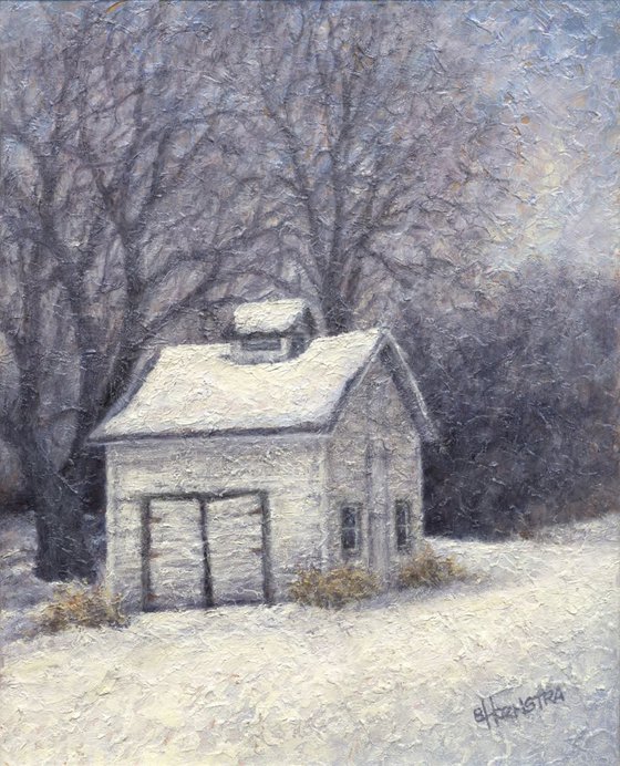 White Shed in Winter - Side