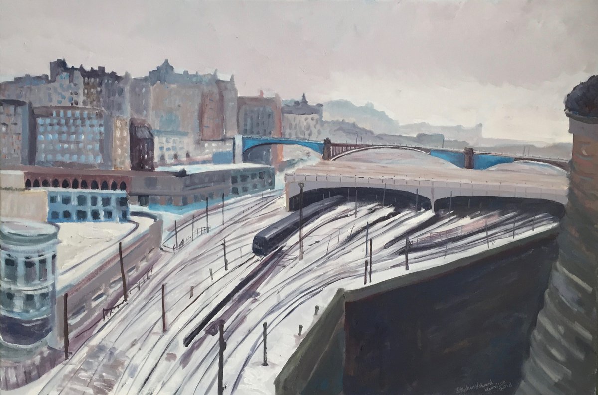 Impressionistic Cityscapes Oil Painting By Stephen Howard Harrison, 37 X 25", Edinburgh Waverley, Original Artwork