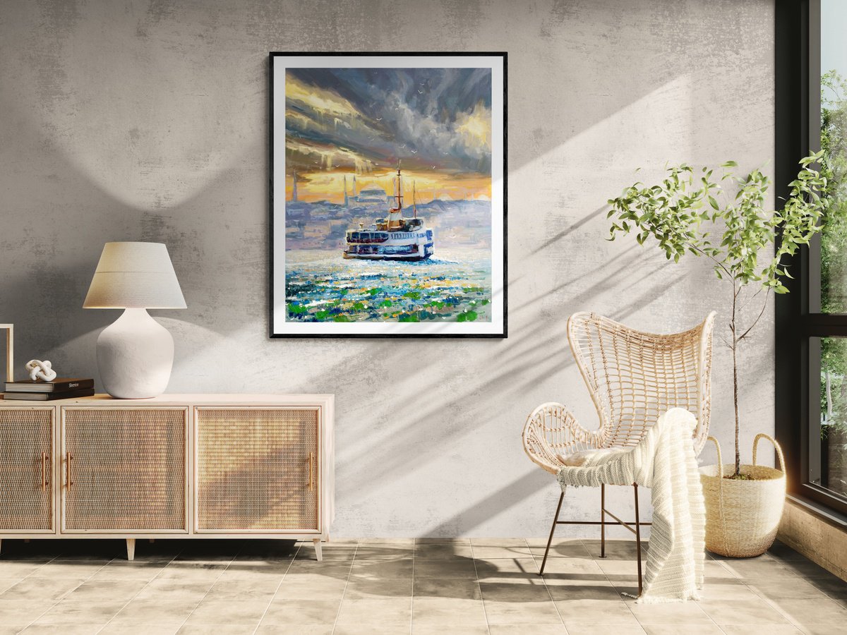 Impressionistic Landscape Oil Painting By Evgeny Chernyakovsky, 27 X 33, Evening Sea Sunset, Original Artwork