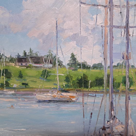 Mooring line  (18x24x0.7"), original, one of a kind, oil on canvas painting