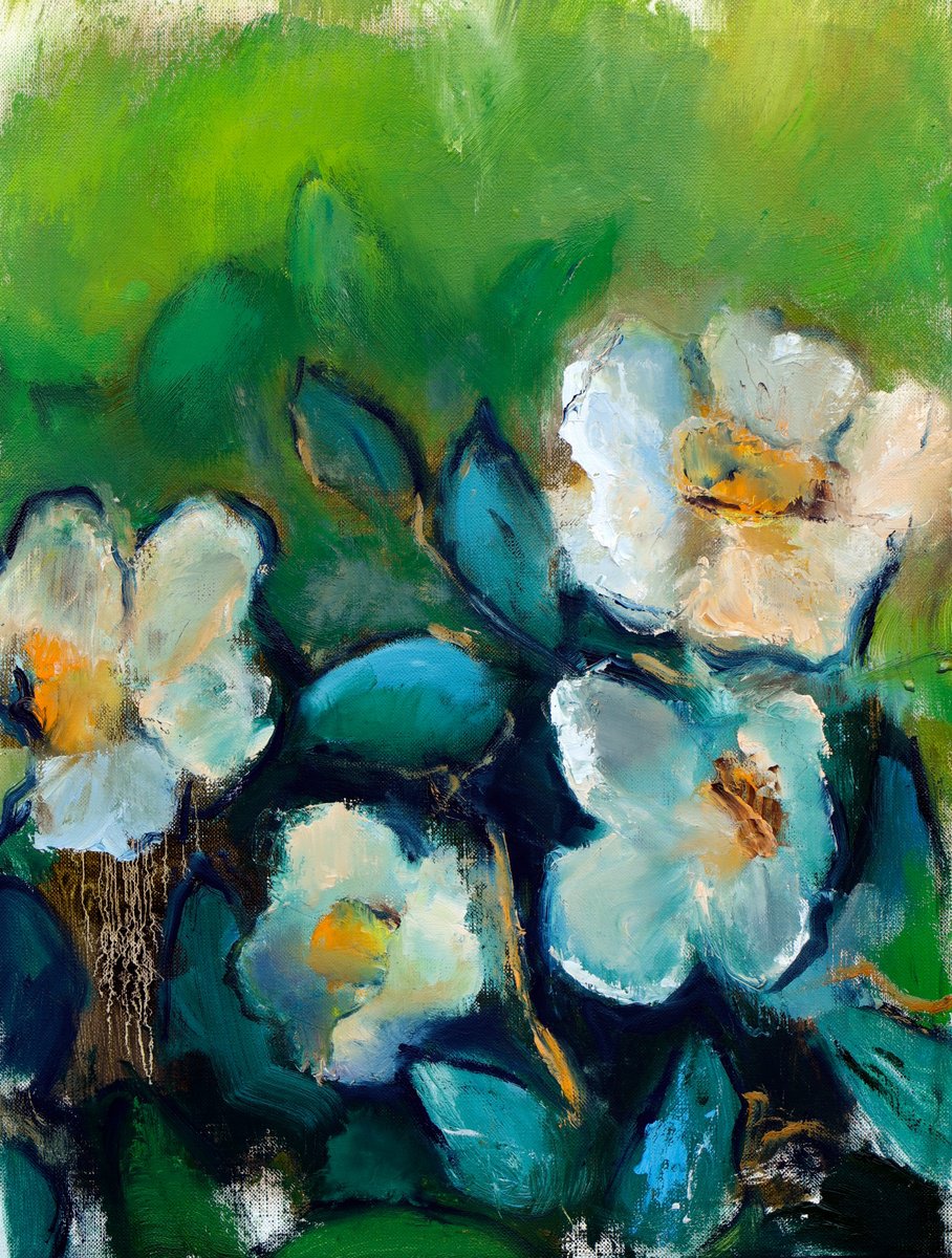 Vibrant blossoms Van Gogh Inspired Oil painting on paper by Anna Lubchik
